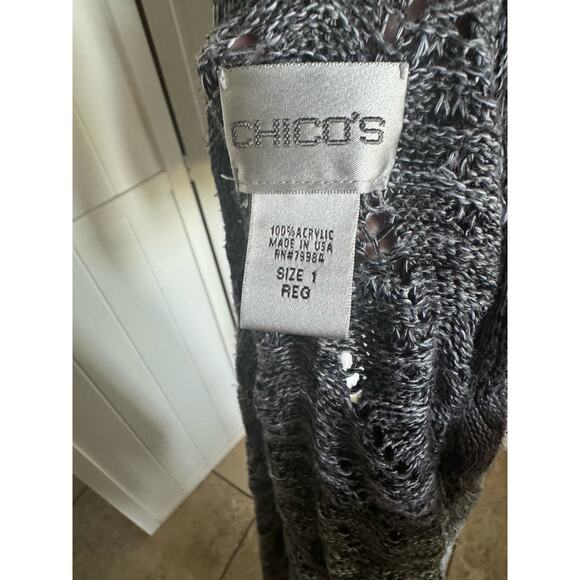 Chico's Womens Cardigan Sz 1 M 8 10 Gray Black Waterfall Sweater Open Front - Picture 7 of 7